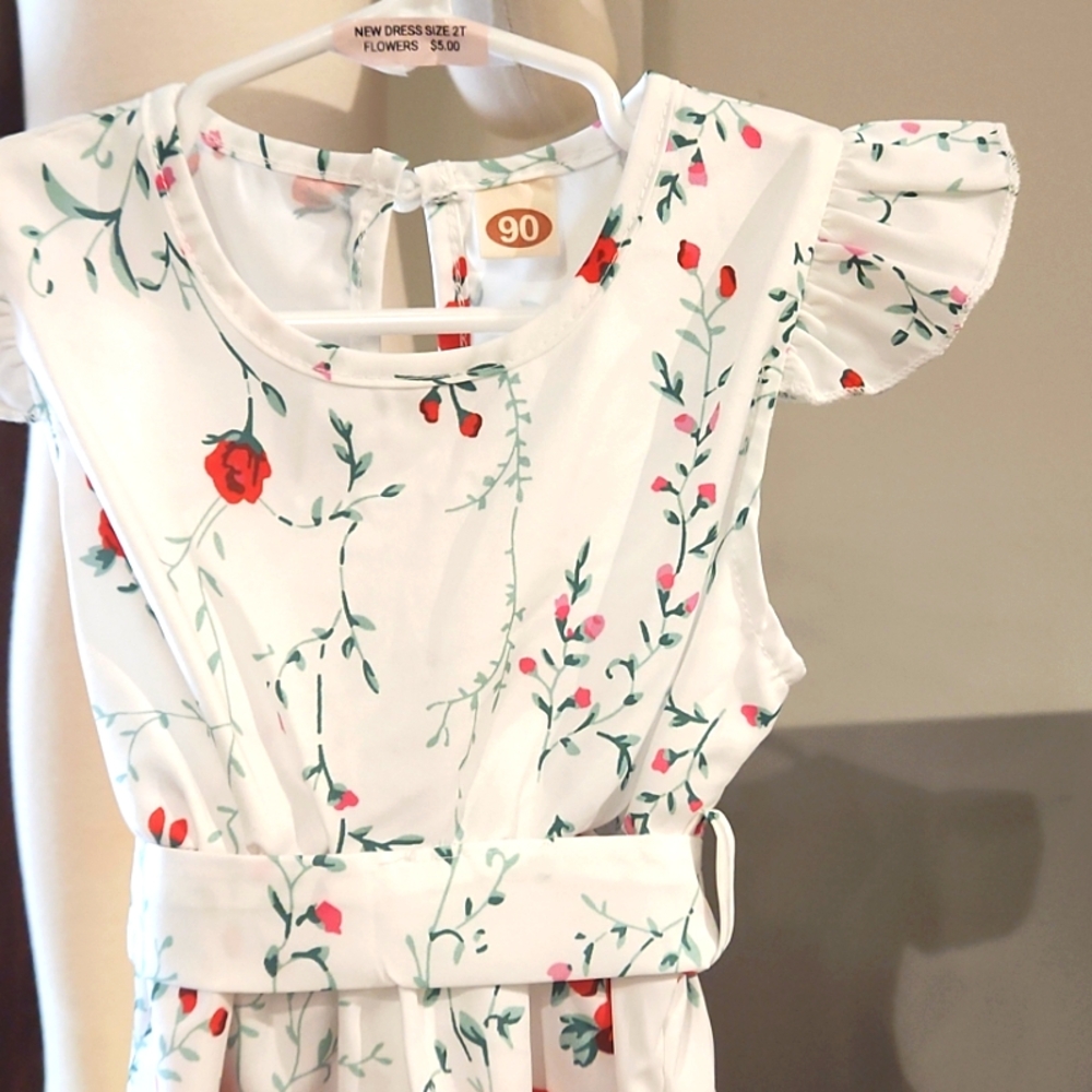NEW GIRLS DRESS RUFFLE ON SLEEVELESS SLEEVE RED ROSE DRESS SIZE 2T - Picture 3 of 9